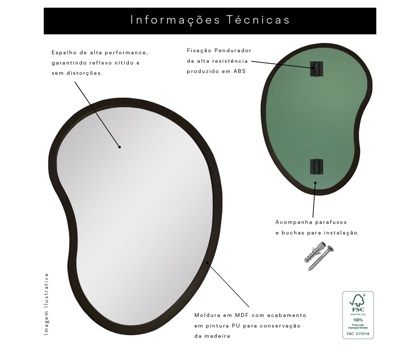 Espelho de Parede Org&acirc;nico Egg Preto image number 5