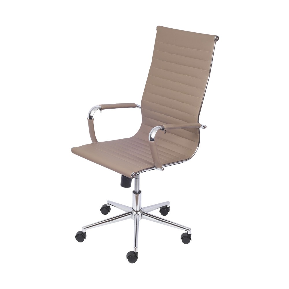 Cadeira Girat&oacute;ria com Rod&iacute;zios Alta Office Eames Esteirinha Bege - image 0