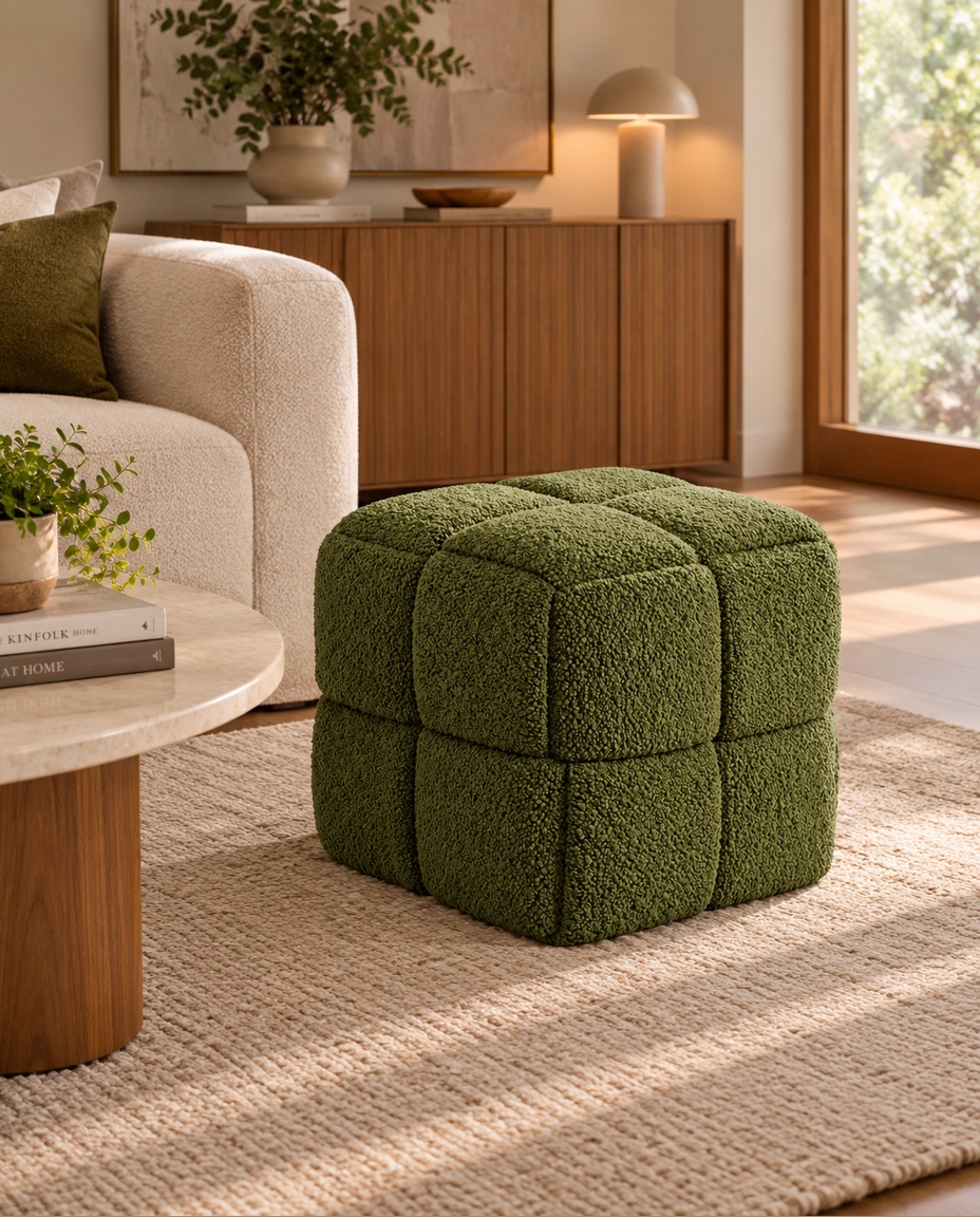 Pufe Cubo em Boucl&eacute; verde - image 1