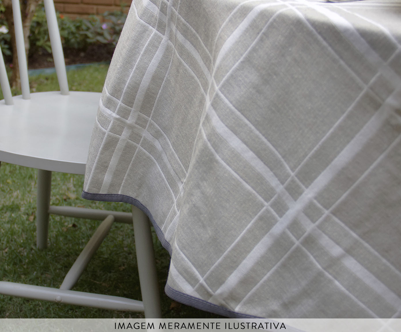 Toalha de Mesa Off White e Cinza Redonda image number 3