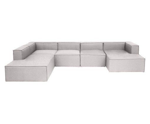 Sof&aacute; 5 M&oacute;dulos Chaise e Encosto Parcial Mensa Cinza Claro image number 0