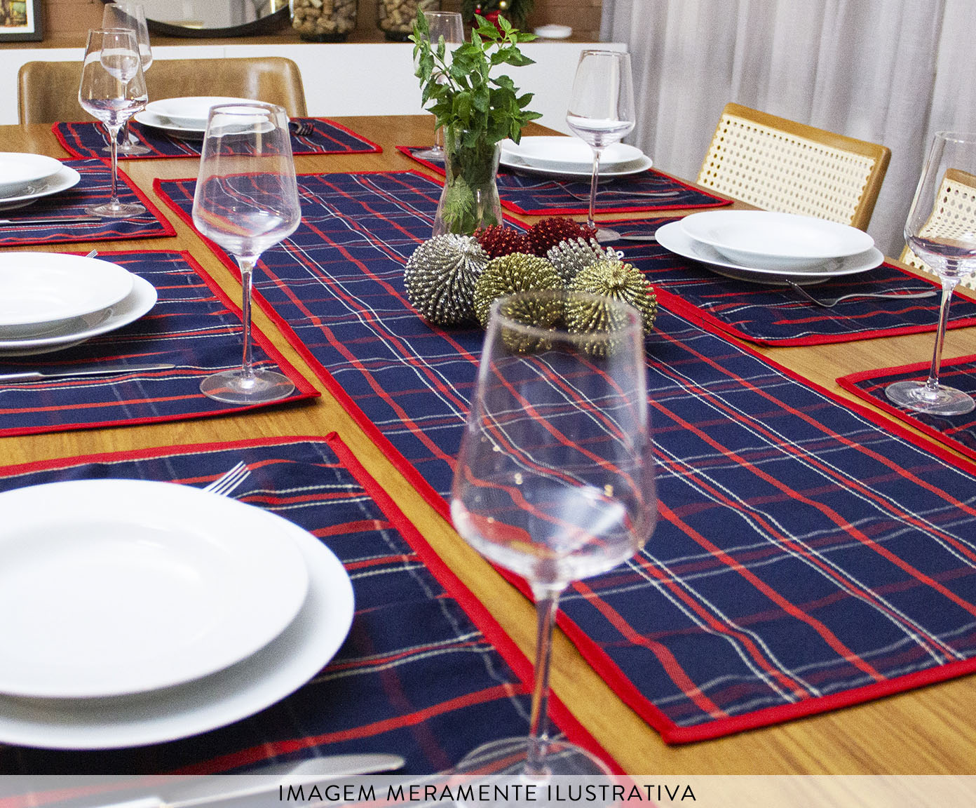 Trilho de Mesa Xadrez Azul e Vermelho image number 2