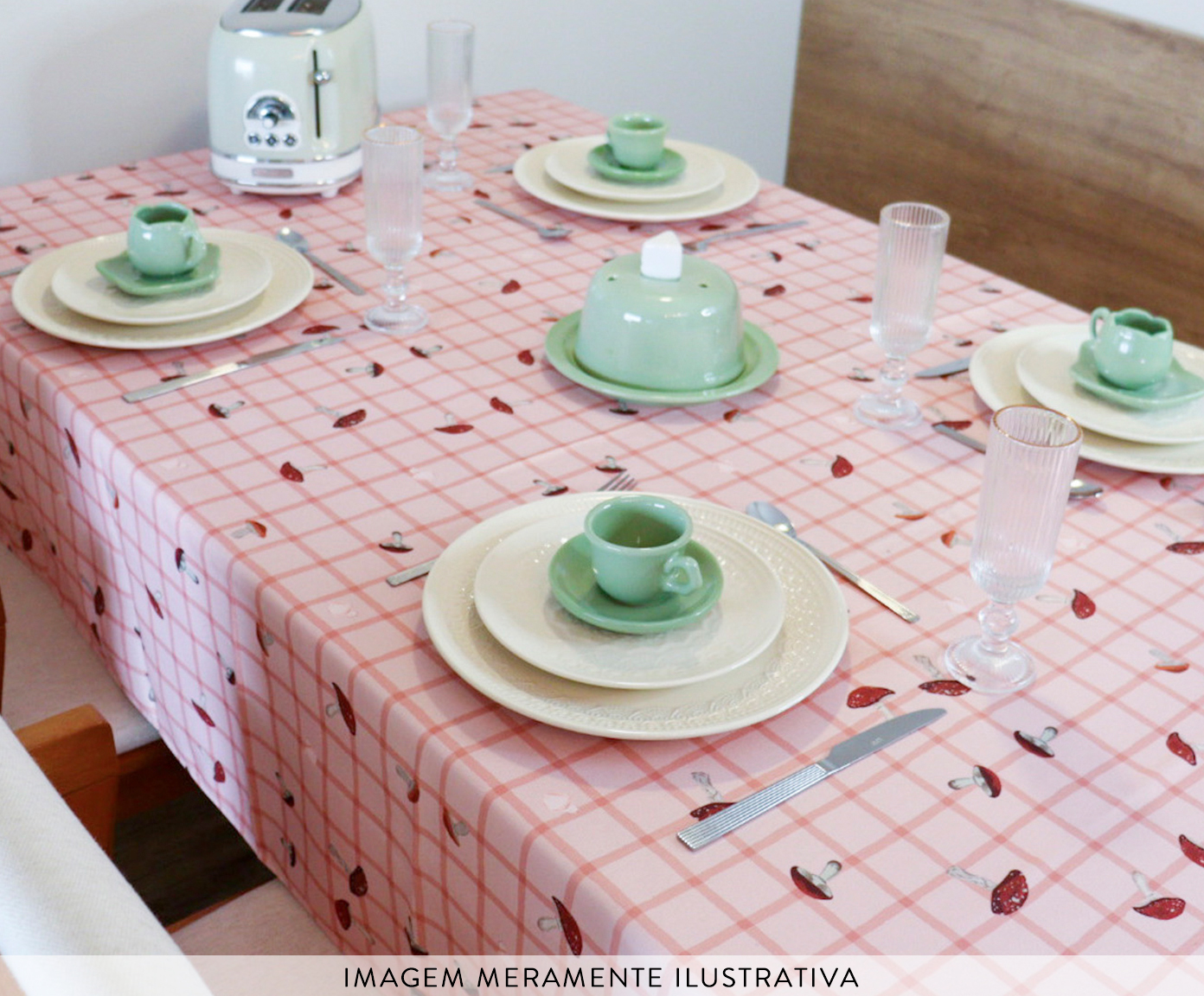 Toalha de Mesa Bosque Encantado Xadrez Ros&eacute; image number 2