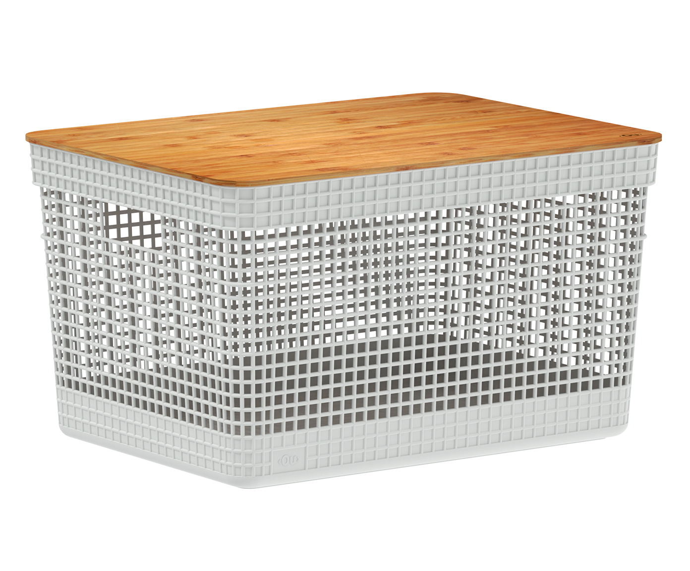 Cesto com Tampa em Bambu Grid I Branco image number 1
