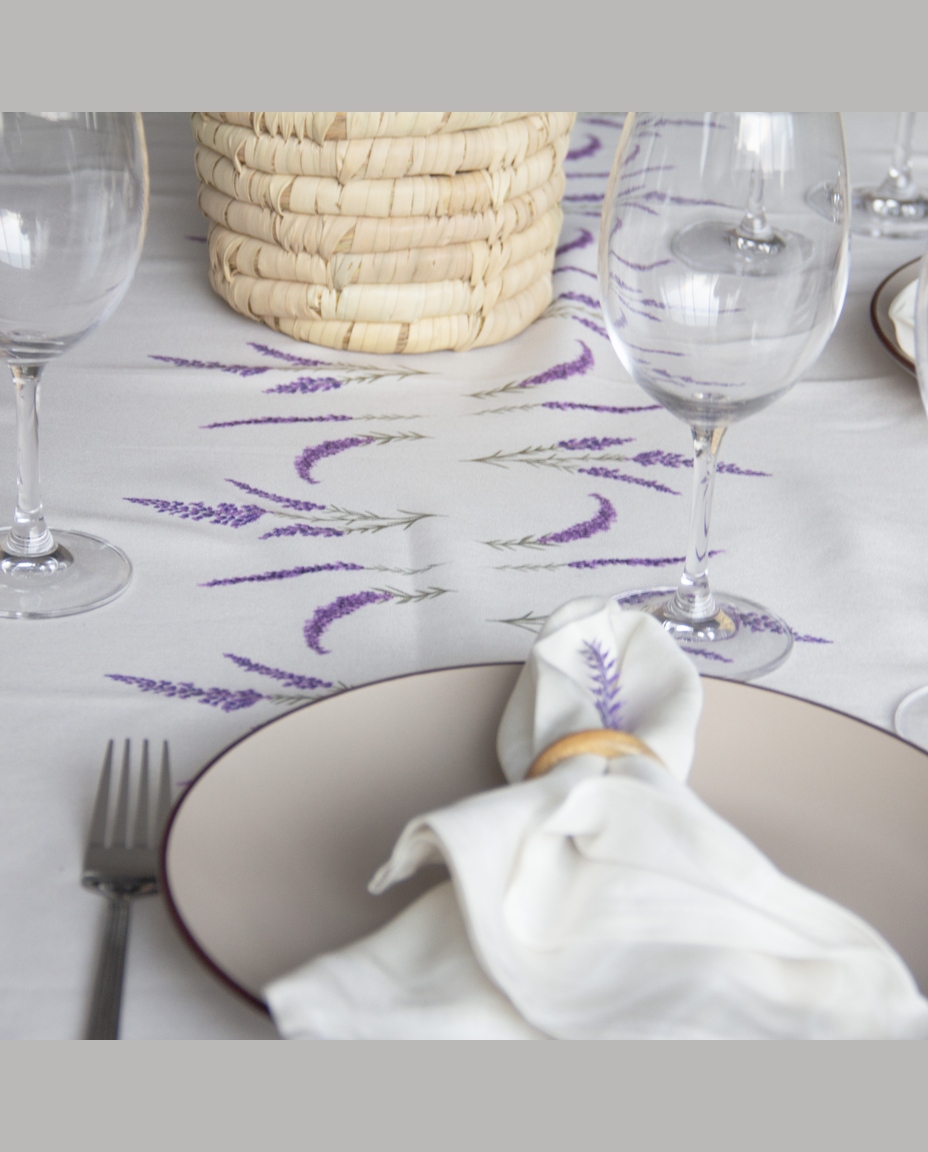 Toalha de Mesa Redonda Lavanda Provence Verde e Lil&aacute;s - image 1