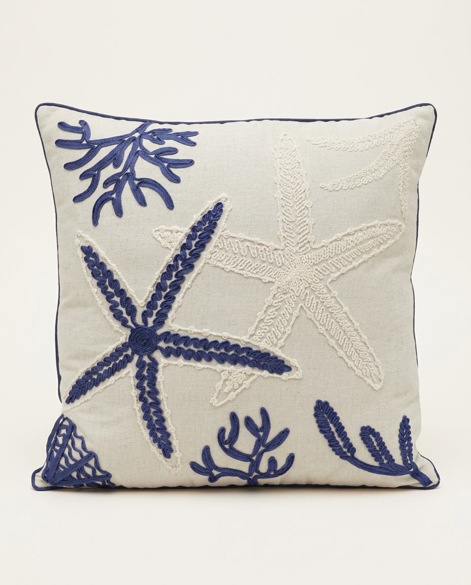 Almofada Linho Cru e Boucle Estrela Azul image number 4