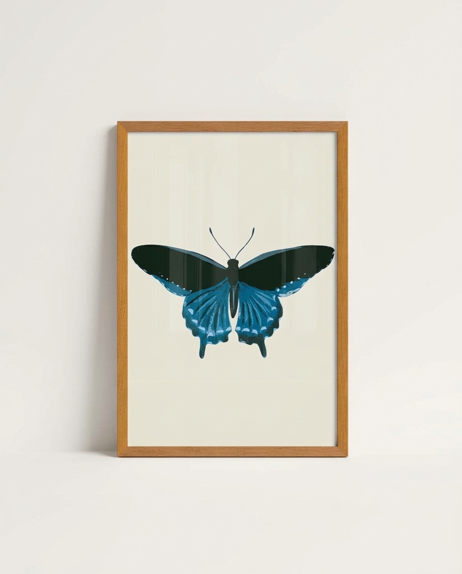 Quadro Borboleta Azul com Moldura em Madeira - image 0