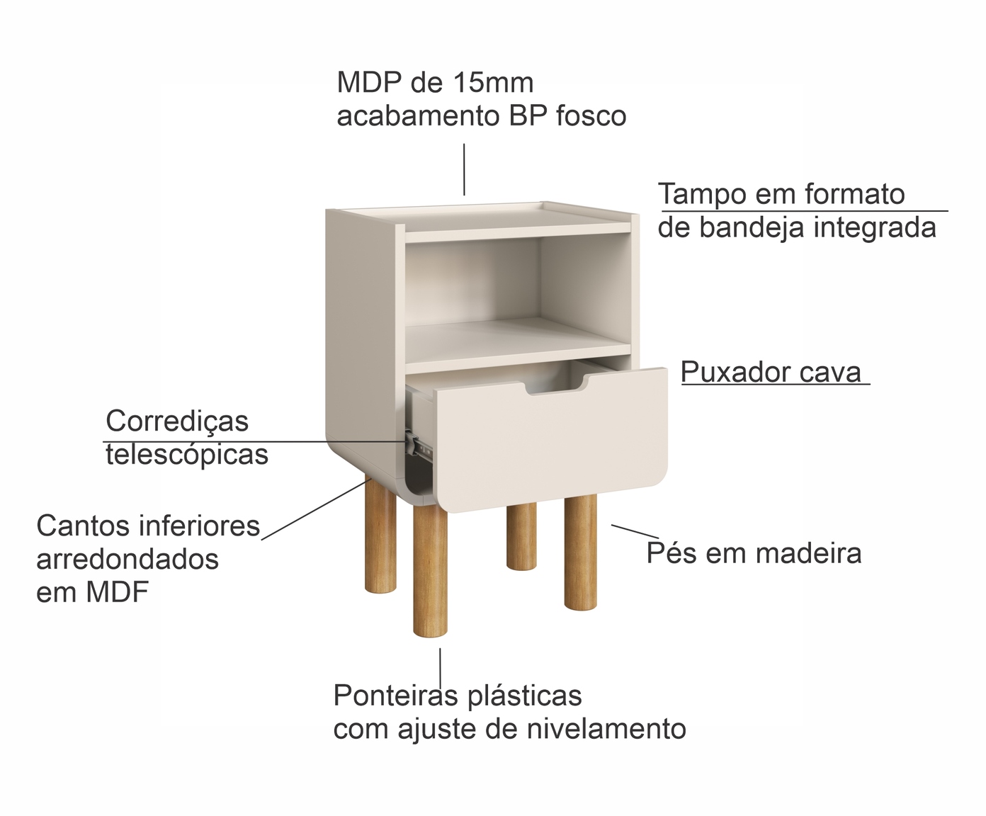 Mesa de Cabeceira Org&acirc;nica Madeira Aura Off White - image 1