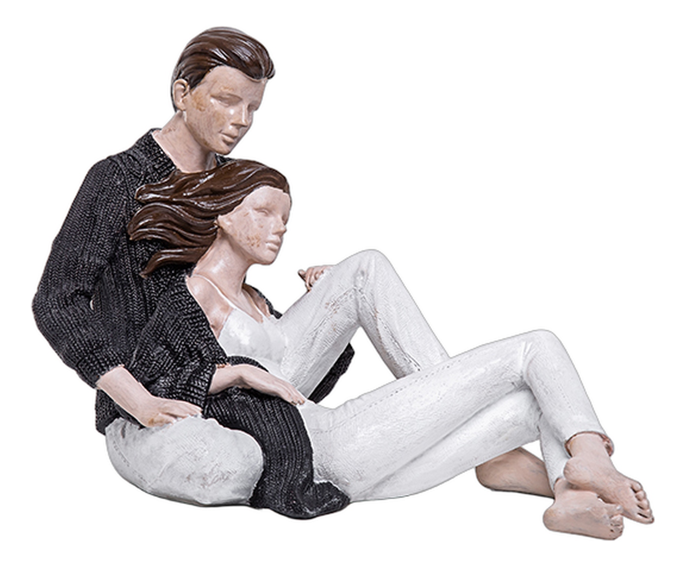 Escultura Casal Deitado Abra&ccedil;ado Bege e Branco image number 1