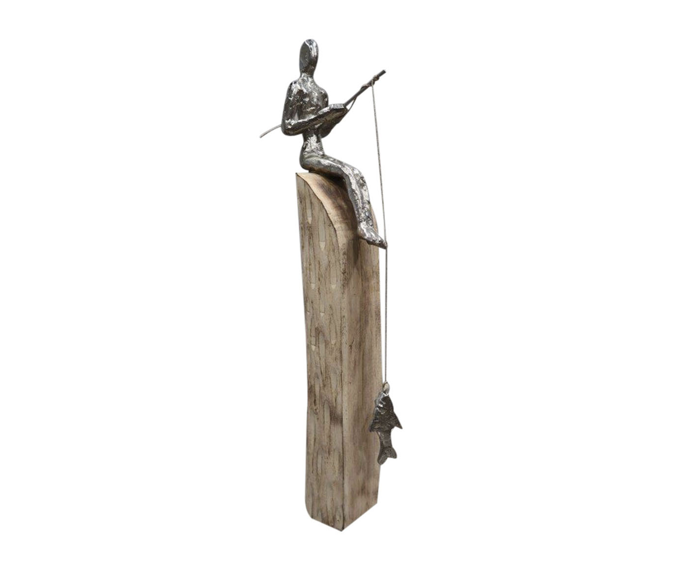 Escultura em Madeira Fishing II - Marrom image number 0