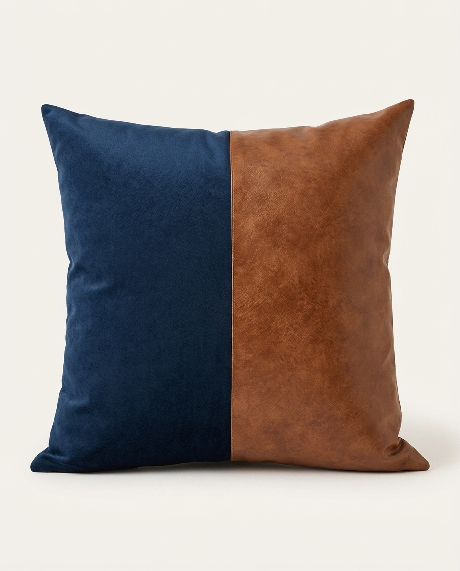 Almofada em Linho e Couro Premium Collection - Azul e Acobreada image number 2