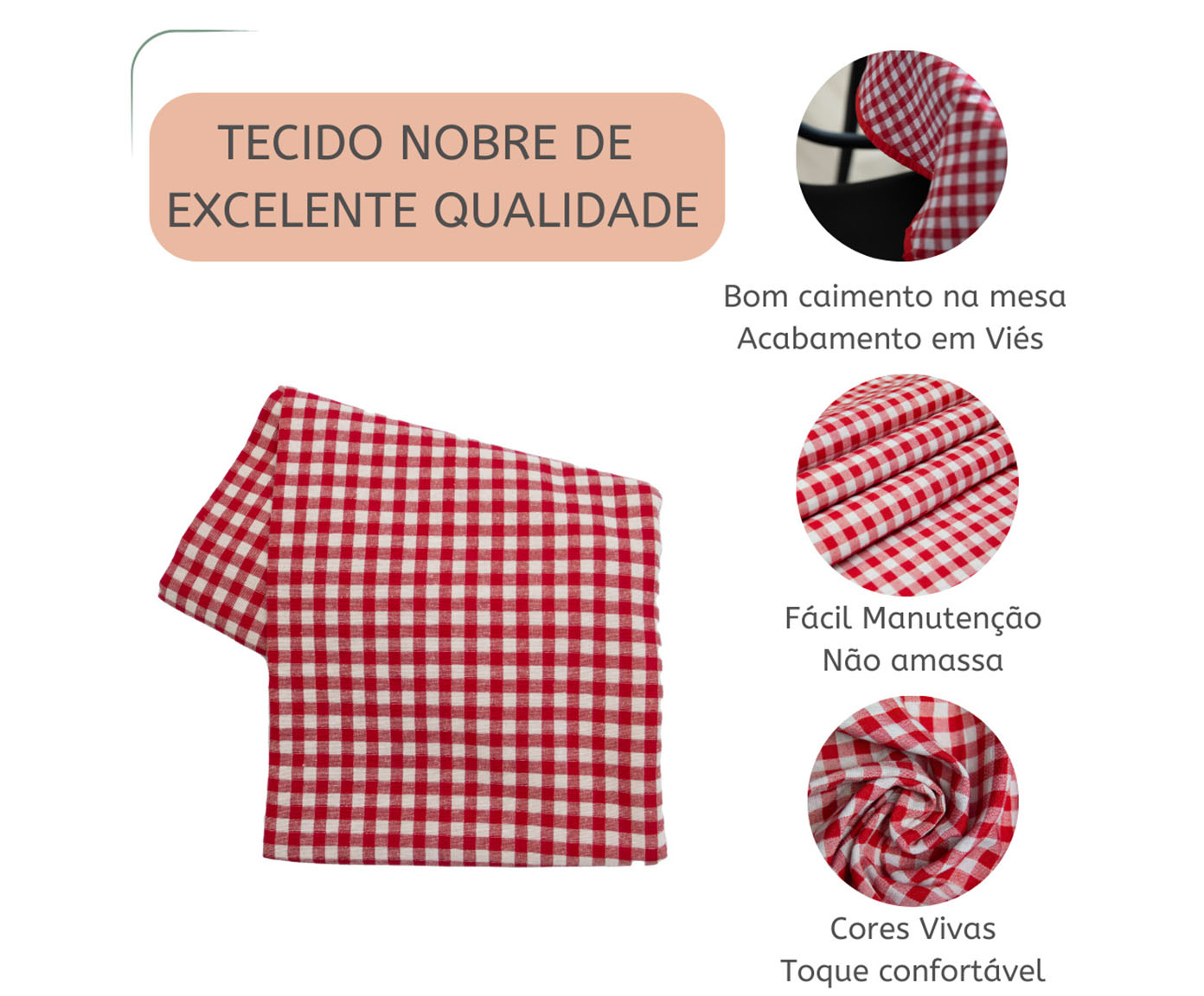Toalha de Mesa Xadrez Vermelho e Branco image number 3