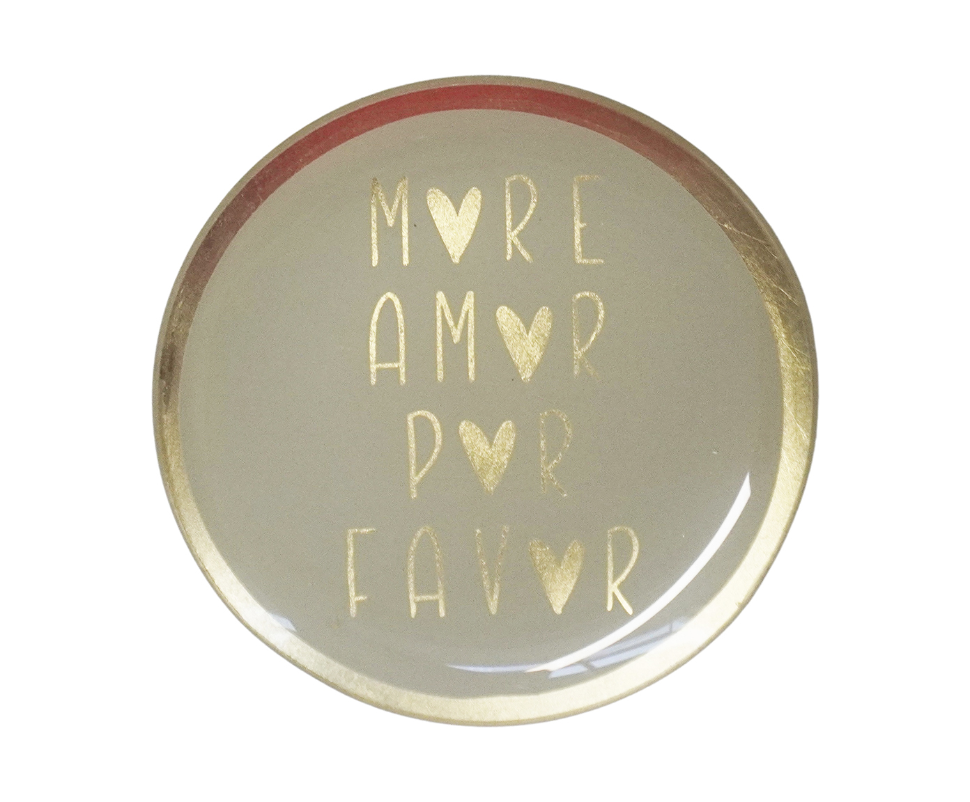 Prato Porta-Objeto Mais Amor Branco e Dourado - 13 cm image number 0