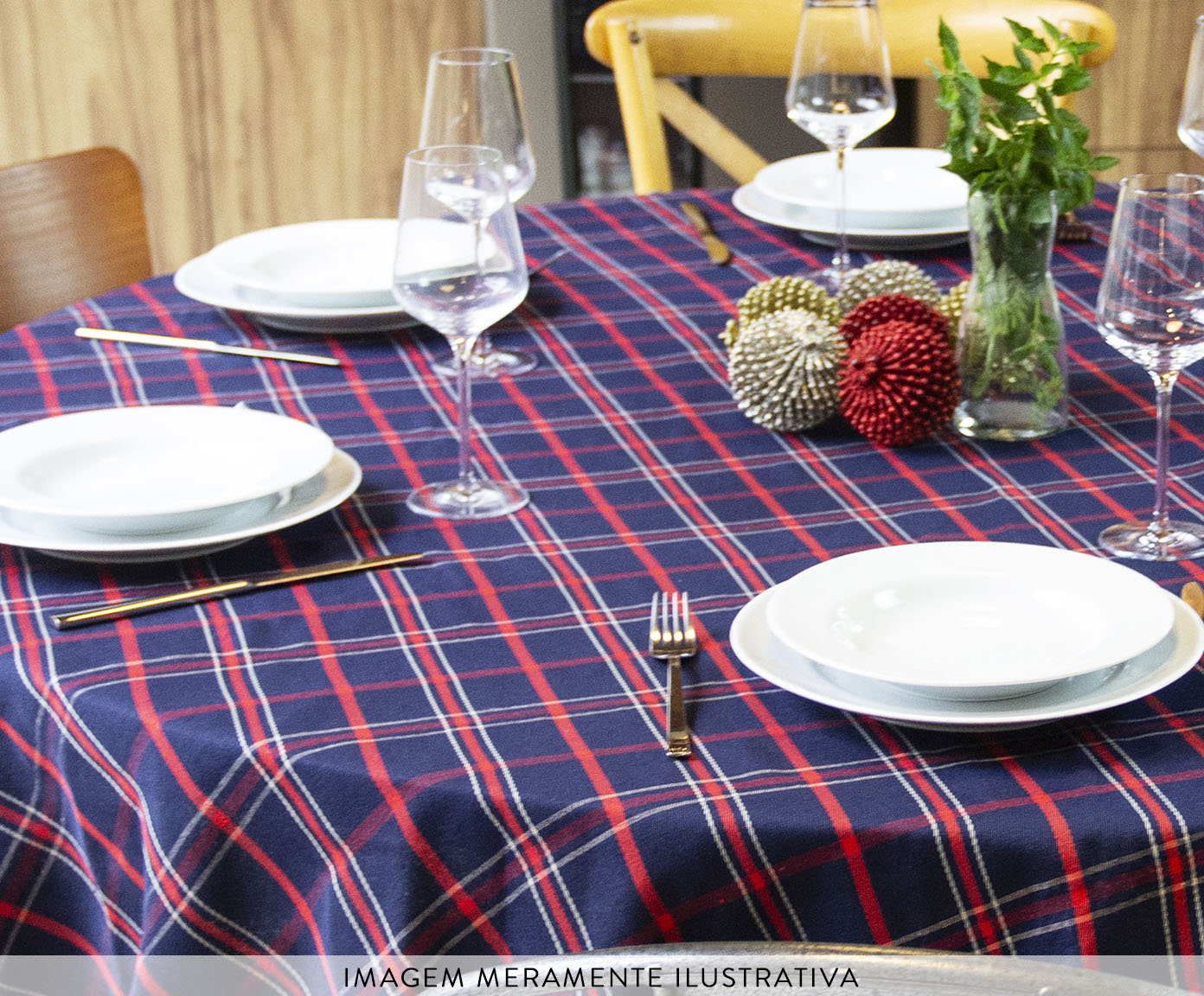 Toalha de Mesa Xadrez Azul e Vermelho Redonda image number 2