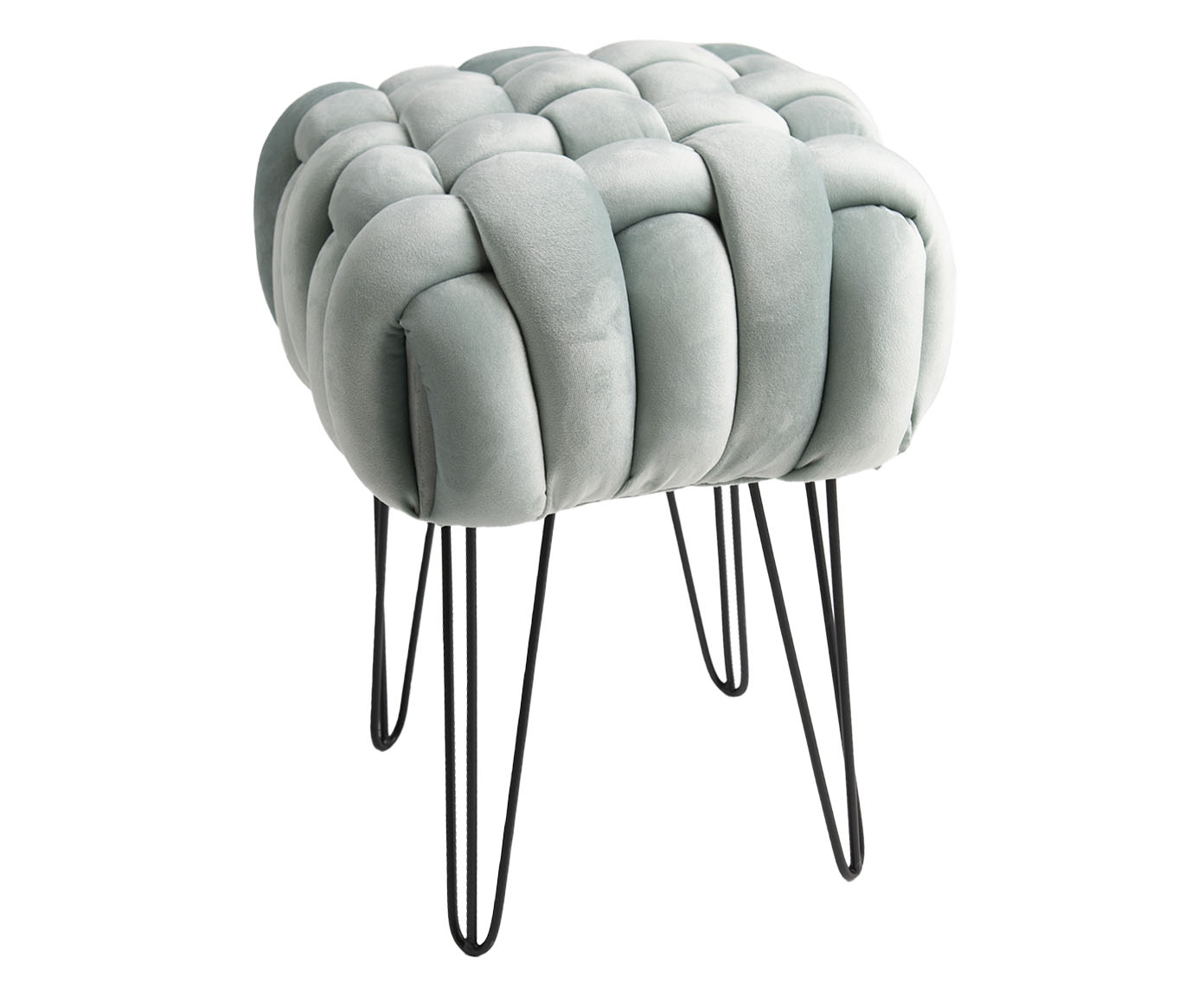 Pufe Tran&ccedil;ado com P&eacute;s em Veludo Hairpinlegs Verde Beb&ecirc; - image 0