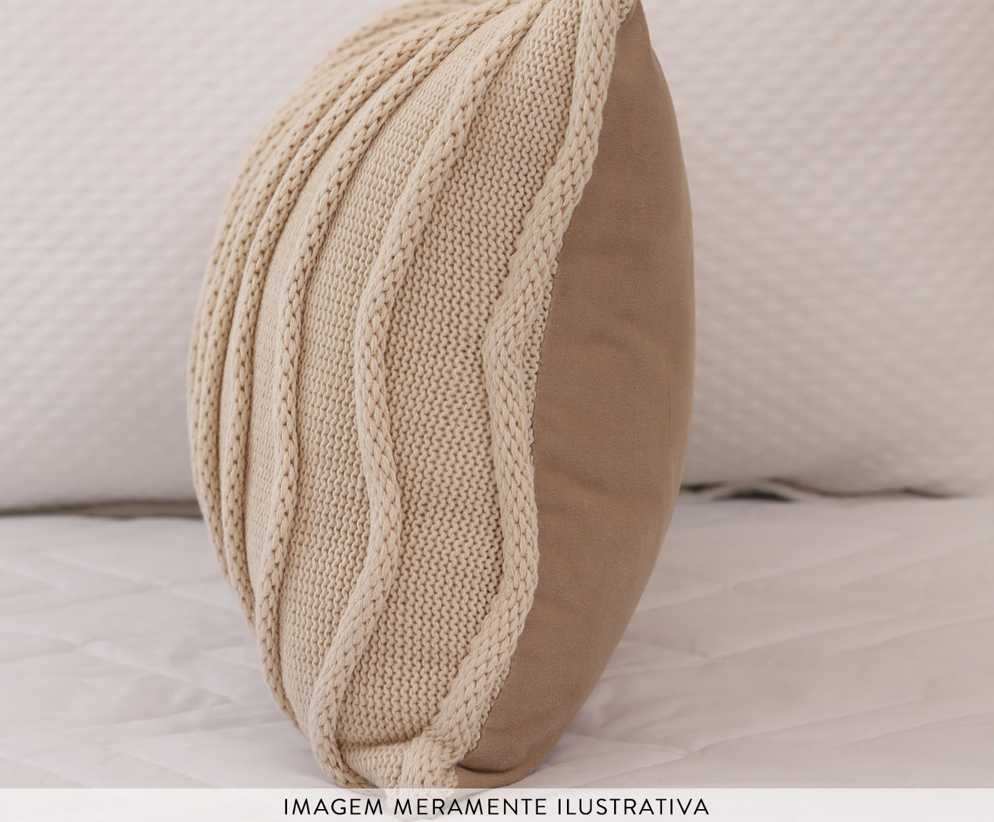 Almofada em Linho e Tric&ocirc; Ondas - Off White image number 2