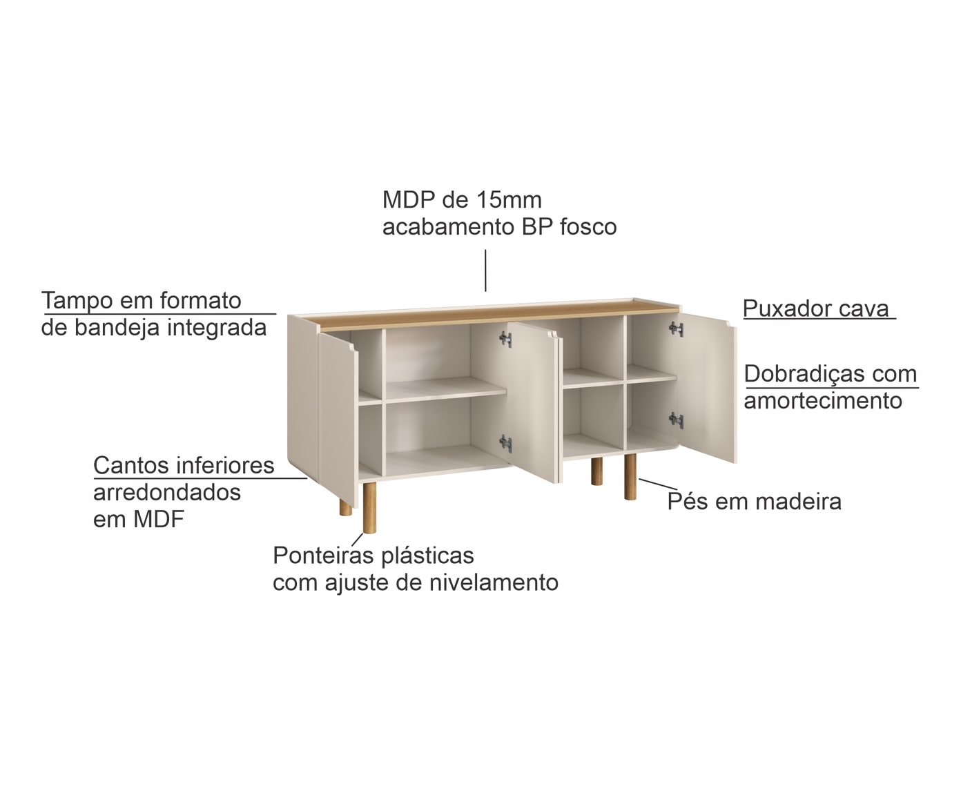Balc&atilde;o Buffet Org&acirc;nico Madeira Aura Off White image number 3