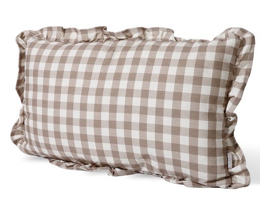 Capa de Almofada Retangular Estampada com Babados Vichy Elena Bege image number 1
