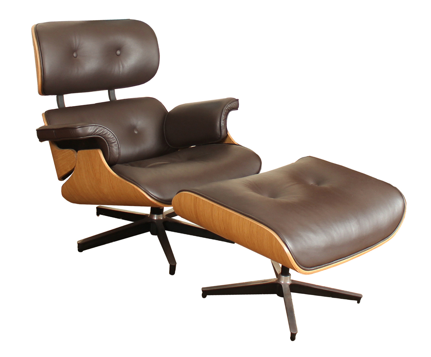 Poltrona e Pufe em Couro Leg&iacute;timo Charles Eames - Marrom e Jacarand&aacute; - image 0
