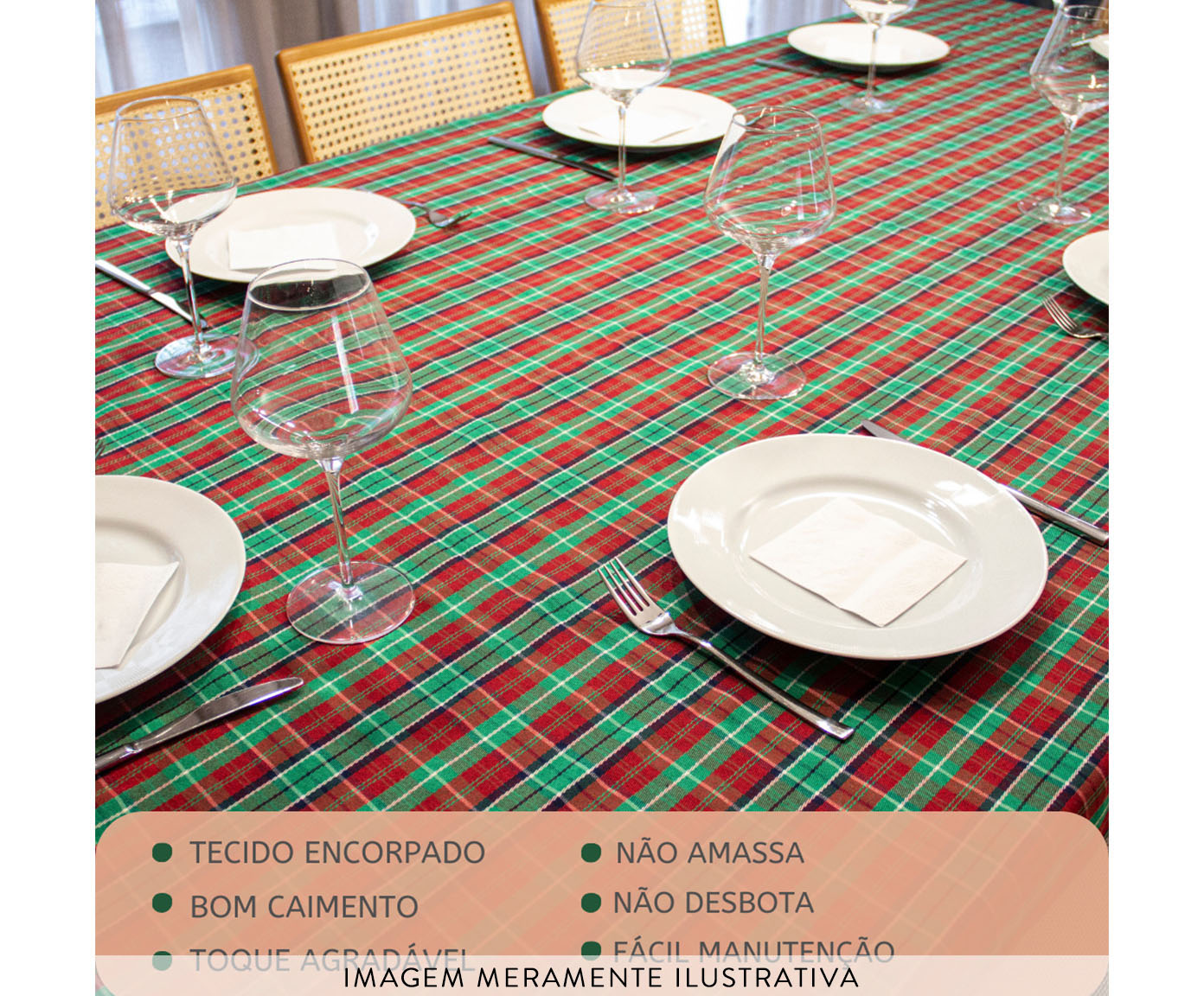 Toalha de Mesa Xadrez Verde e Vermelho image number 4