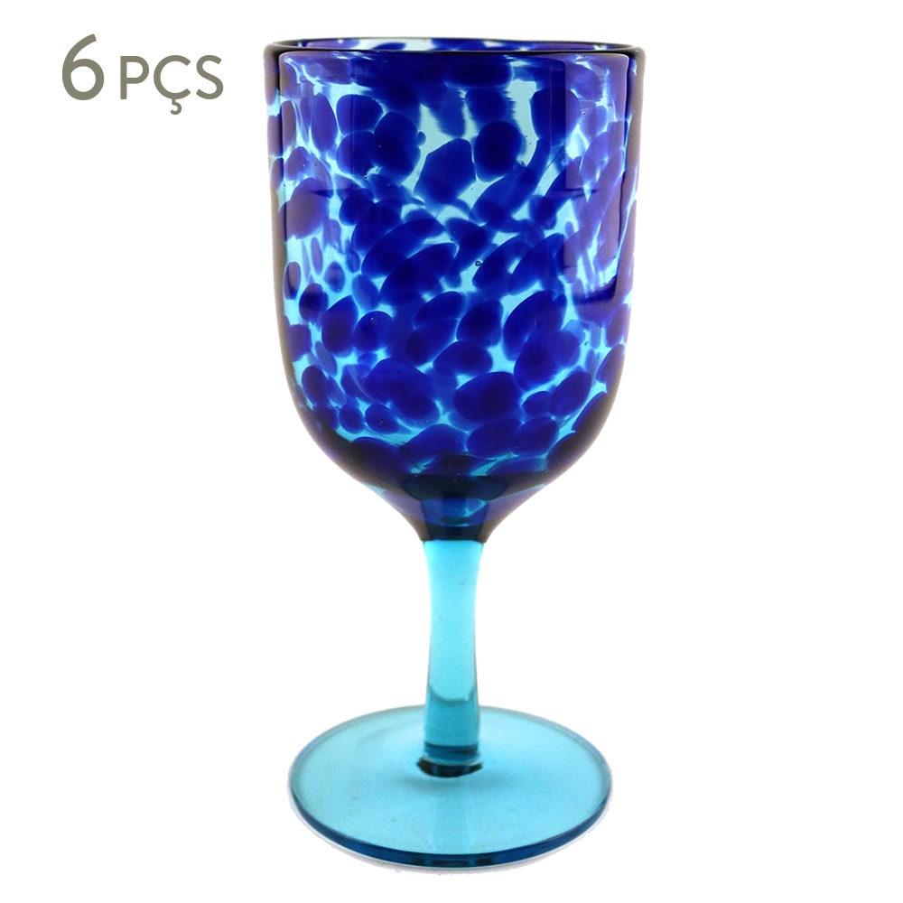 Jogo de Copos com P&eacute; em Vidro Sodo Calcico Azul - image 0