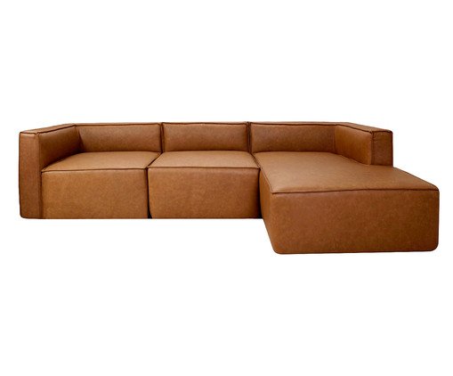 Sof&aacute; 3 M&oacute;dulos Chaise Mensa em Couro Caramelo - image 0