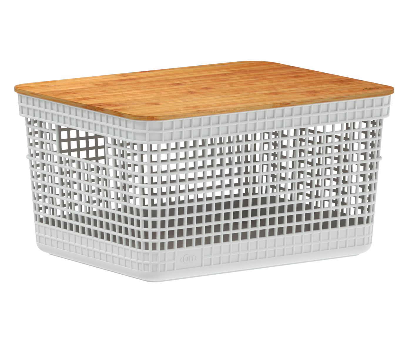 Cesto com Tampa em Bambu Grid Branco image number 1