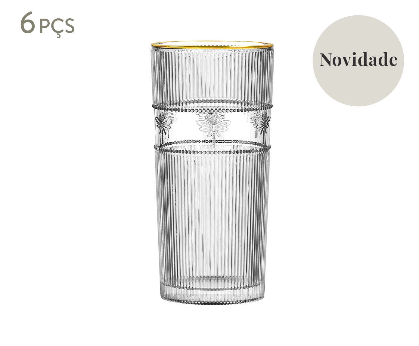 Jogo de Copos Alto com Borda Dourada Melian - image 0
