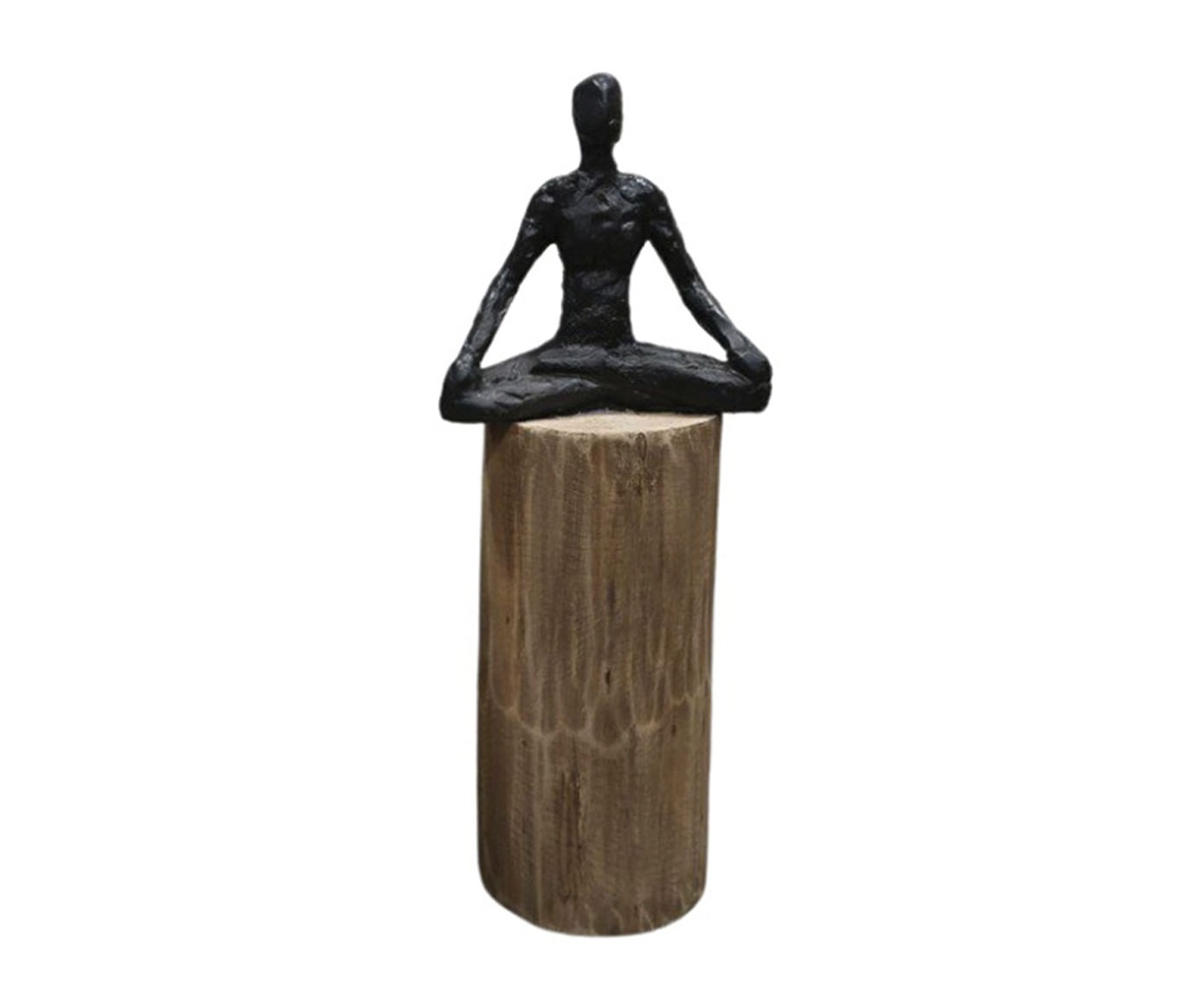 Escultura em Madeira Meditating - Marrom image number 0