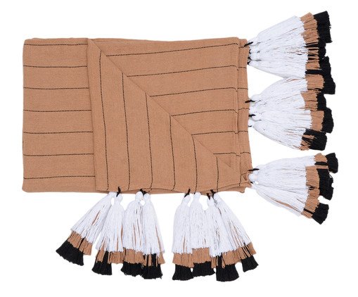 Manta para Sof&aacute; com Tassel Tri Tribo - Bege e Branca image number 1