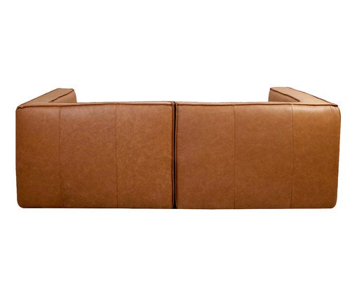 Sof&aacute; 2 M&oacute;dulos Chaise Mensa em Couro Caramelo image number 3