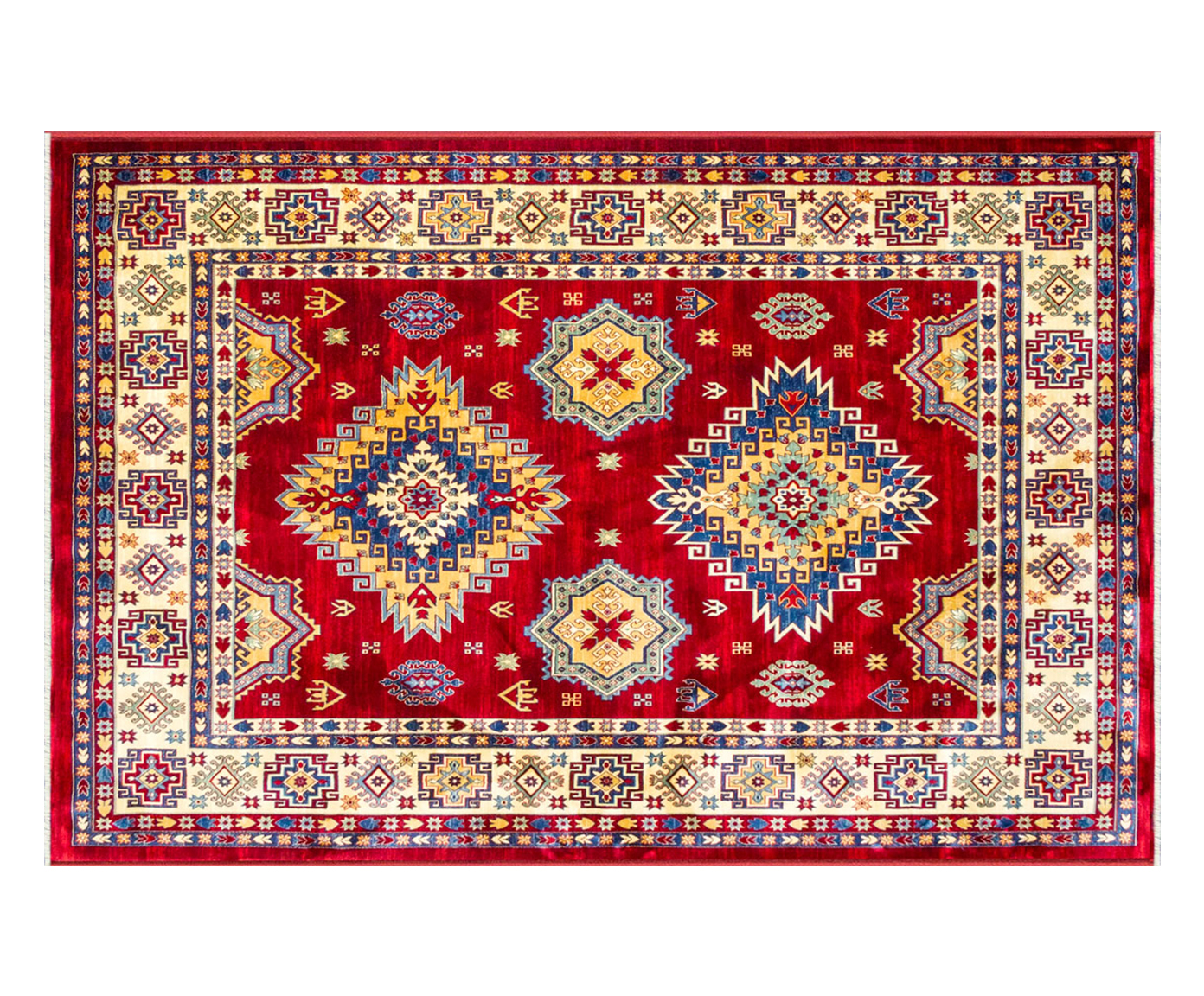 Tapete Turco Kasakh Mira - Vermelho, Creme e Azul image number 0