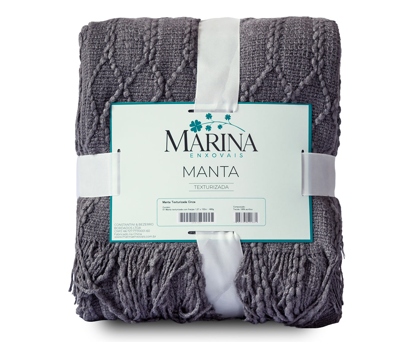 Manta Tricot Texturizada com Franjas Cinza image number 4