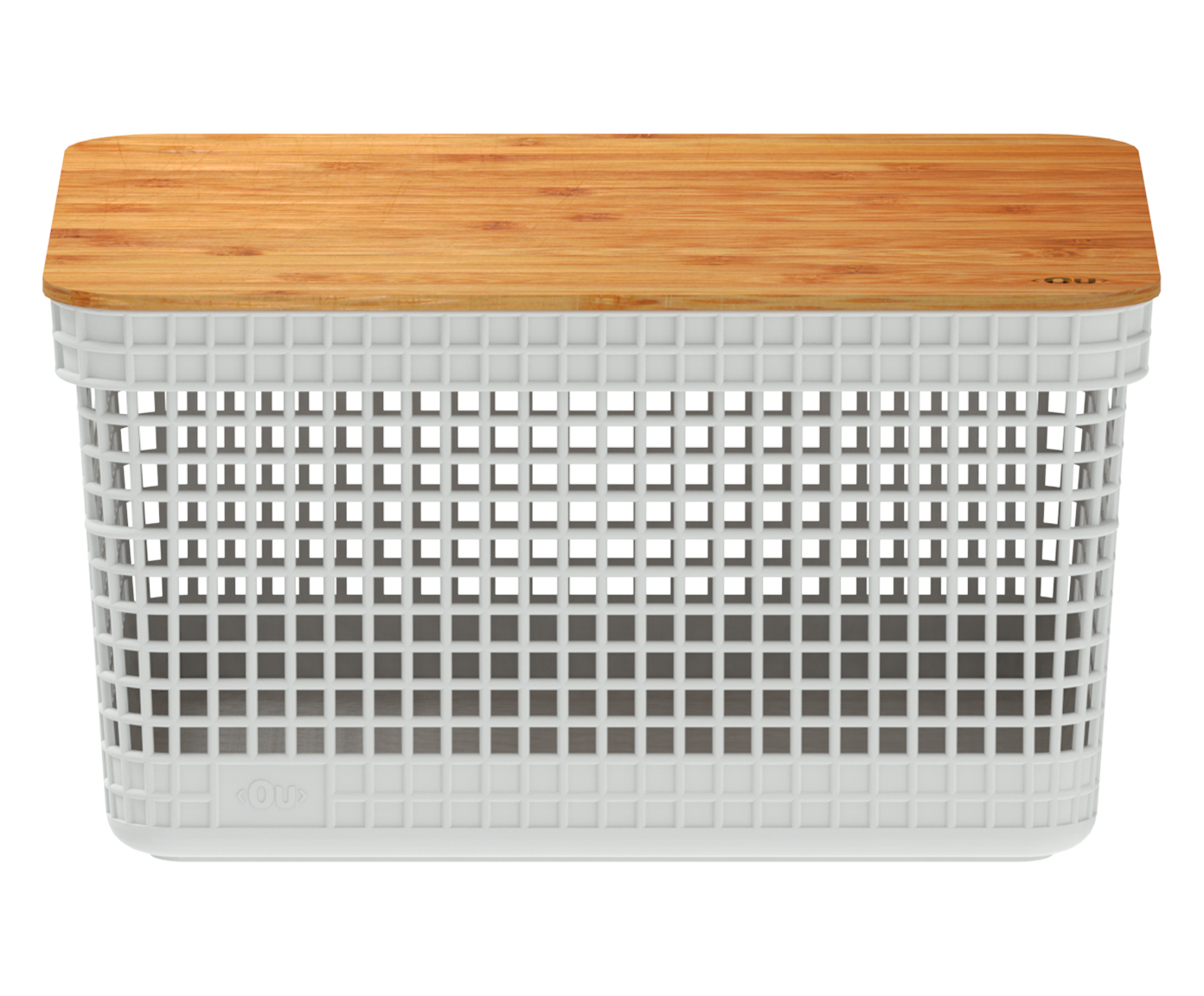 Cesto com Tampa em Bambu Grid Branco image number 0