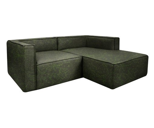 Sof&aacute; 2 M&oacute;dulos Chaise Mensa em Couro Verde image number 2