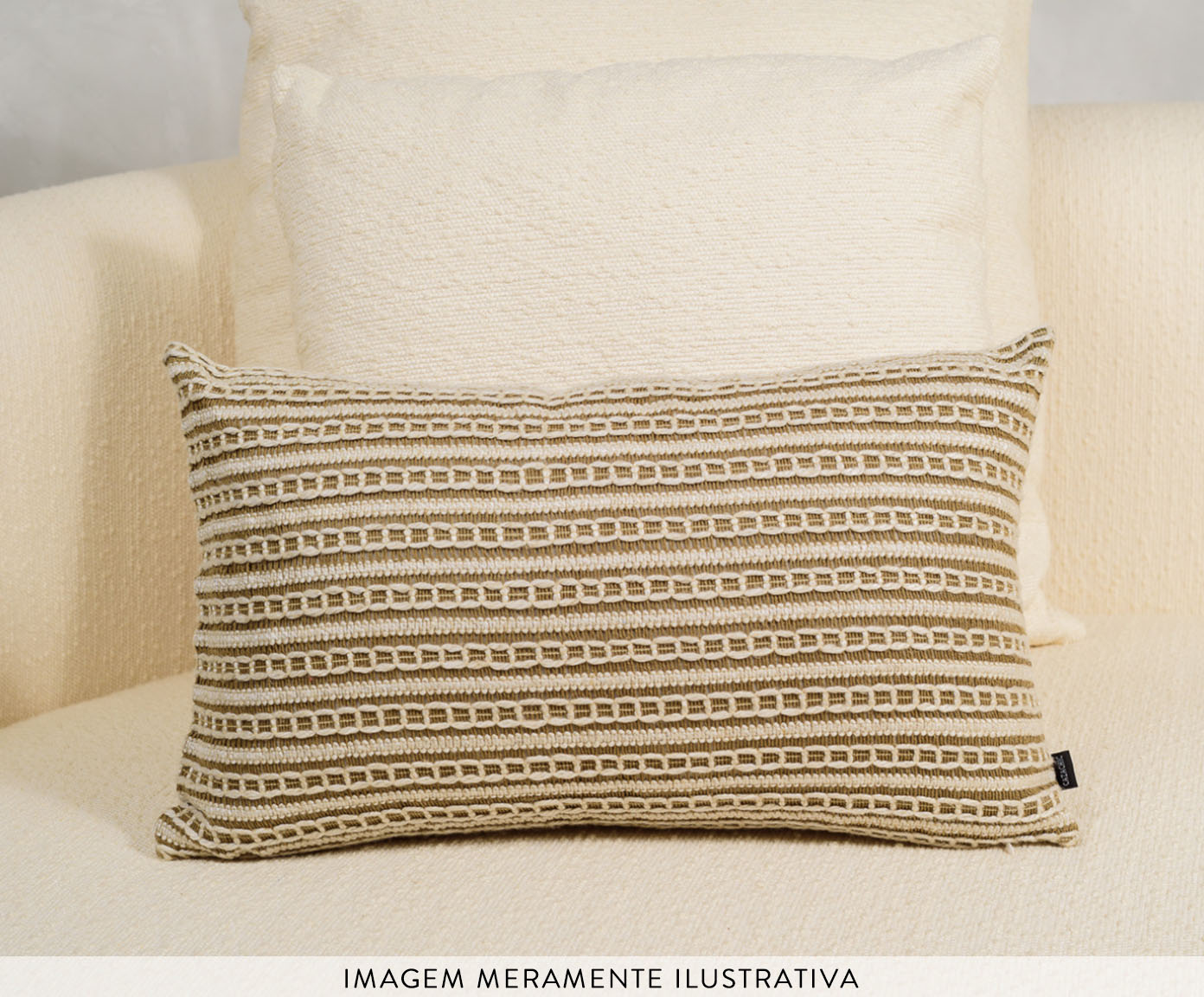 Almofada Correntes em Linho Bordada Retangular - Off White e Cru - image 1