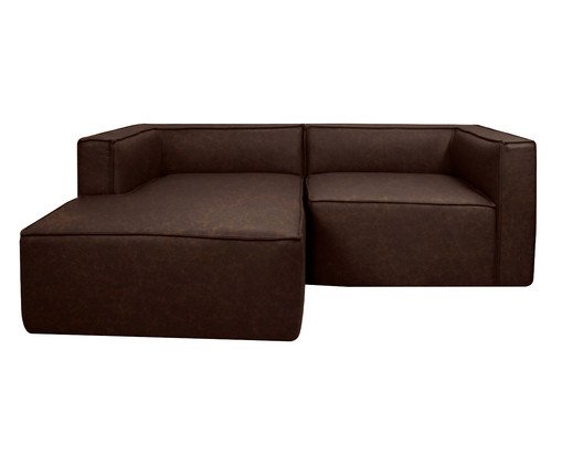 Sof&aacute; 2 M&oacute;dulos Chaise Mensa em Couro Marrom - image 0