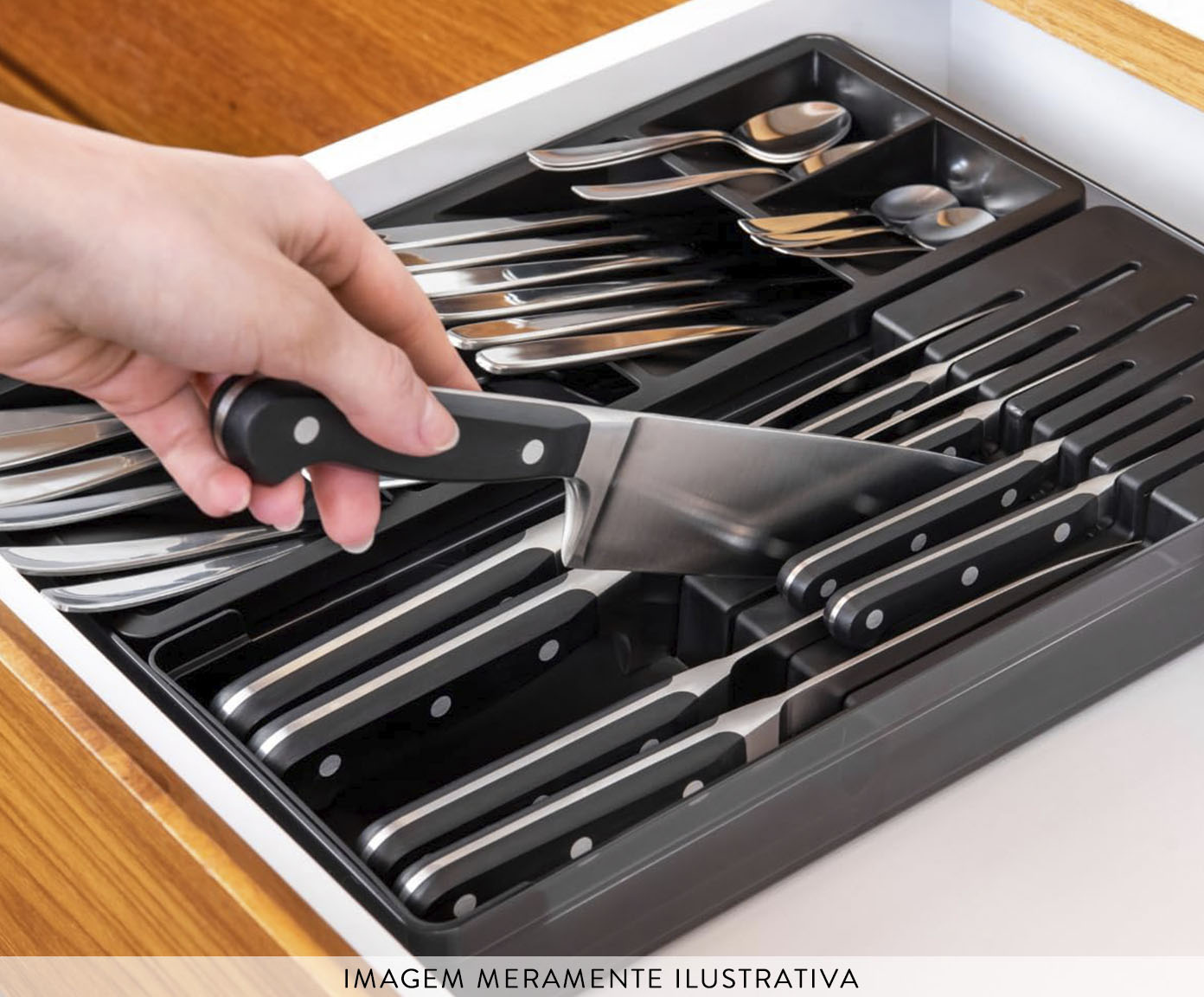 Organizador de Facas e Talheres Clear - Preto Fechado image number 2