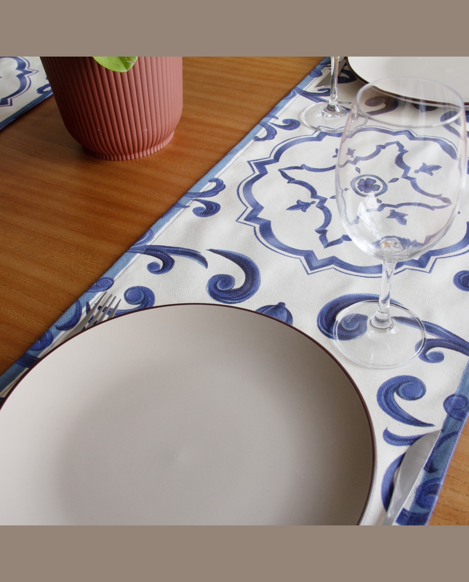 Trilho de Mesa Paix&atilde;o Mediterr&acirc;nea Cru e Azul image number 7