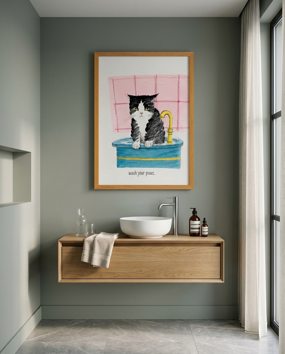 Quadro Wash Your Pawscom Moldura Marrom - image 1