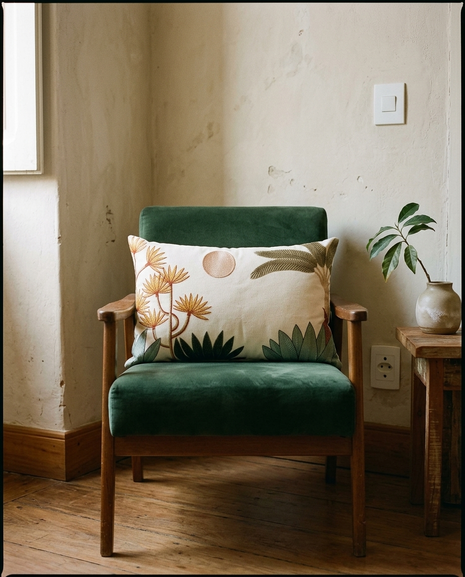 Almofada Zeki com Bordado Verde - image 1