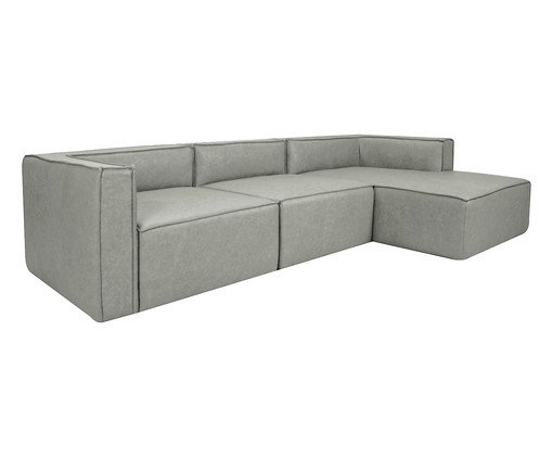 Sof&aacute; 3 M&oacute;dulos Chaise Mensa em Couro Cinza image number 2