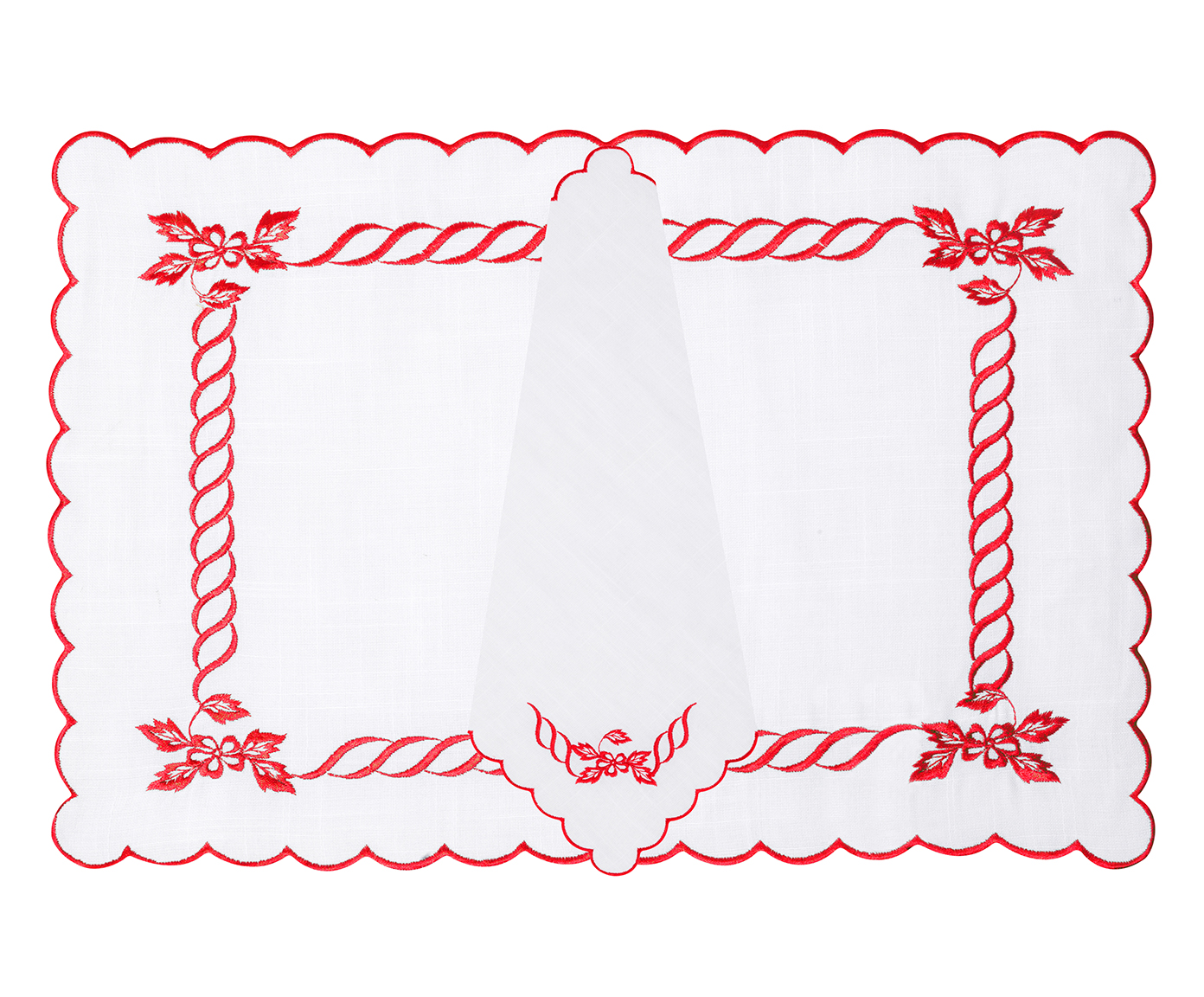 Jogo Americano com Guardanapo Kalli - Branco e Vermelho - image 0
