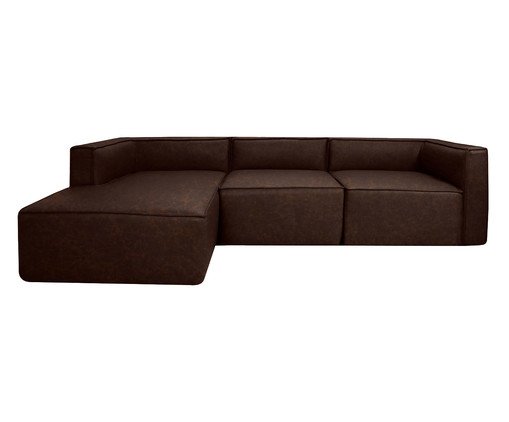 Sof&aacute; 3 M&oacute;dulos Chaise Mensa em Couro Marrom - image 0