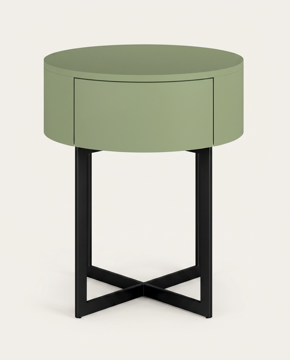 Mesa de Cabeceira Redonda Pecci Verde Caru&aacute; e Preto - image 0