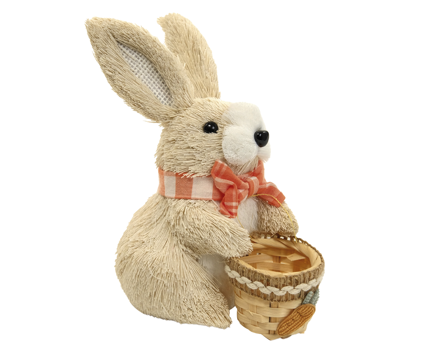 Coelho Decorativo com Cesta e La&ccedil;o Marrom, Laranja e Branco - image 0