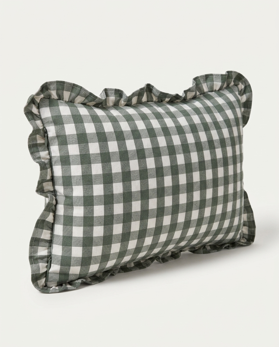 Capa de Almofada Retangular Estampada com Babados Vichy Elena Verde image number 4