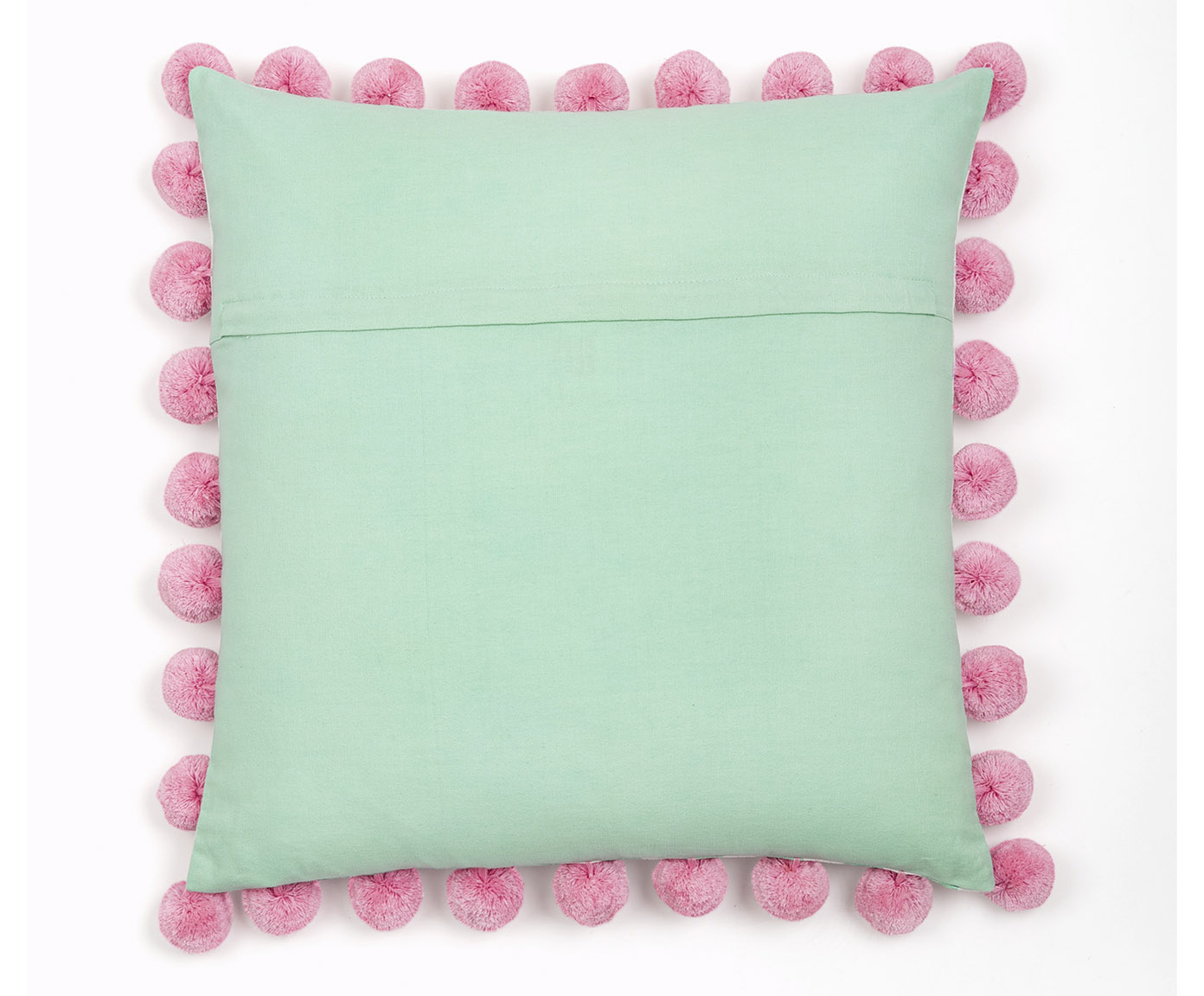 Capa de Almofada Listrada Pompom Rosa e Verde image number 1