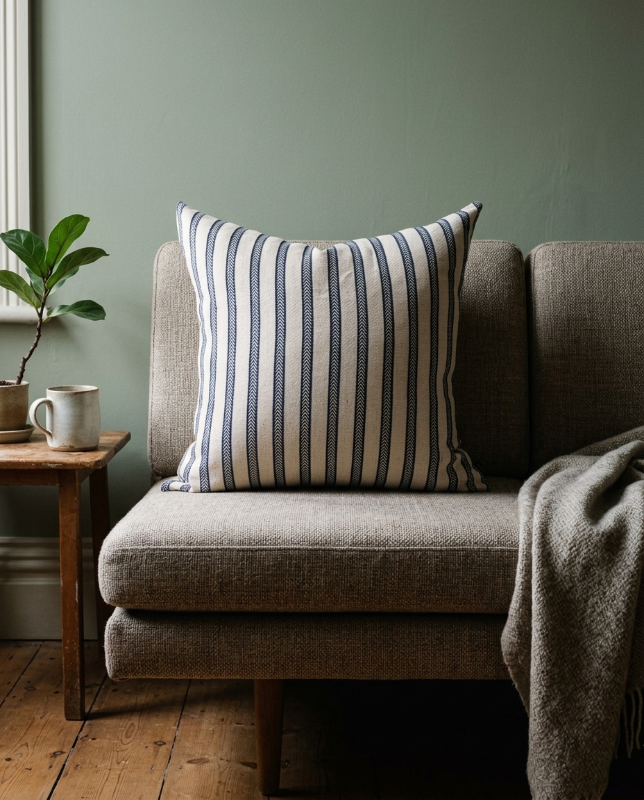 Almofada em Linho Bordado Off White e Azul - image 1