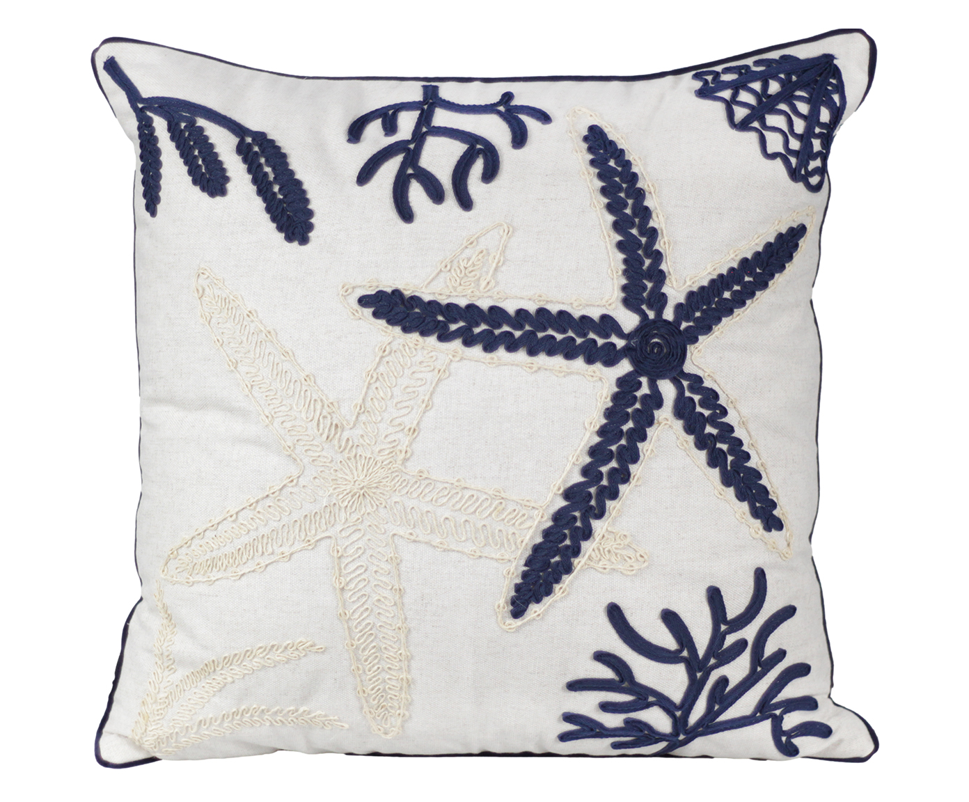 Almofada em Linho Cru e Boucle Estrela Marinho - image 0